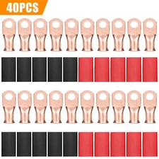 40PCS 1/0 AWG Gauge Copper Lugs Ring Terminal Connectors Heat Shrink Tubing Set