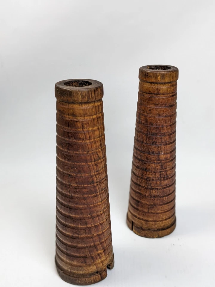 Antique wooden Mill sewing Spools Primitive Bobbin candle holders bud vase 7" - Image 4 of 4