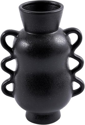 Black Ceramic Vase with Wavy Handle Home Decor, Rustic Style Farmhouse Vase.