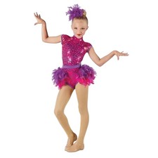 Dance Costume Hot Pink Purple Sequin Feather Bottoms Showgirl Childrens Large