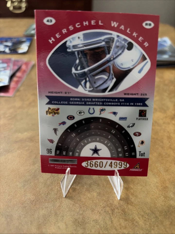 1997 Pinnacle Totally Certified - Herschel Walker #43 Platinum Red /4999 - Image 2 of 2