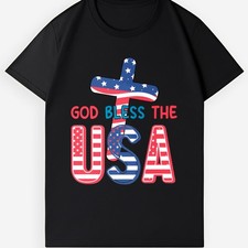 God Bless The USA Cross Flag T-Shirt, Patriotic Christian Tee for Men Women