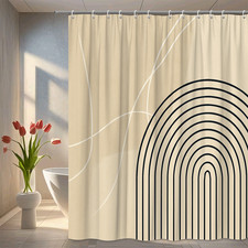 Modern Geometric Shower Curtain in Beige and Black Lines