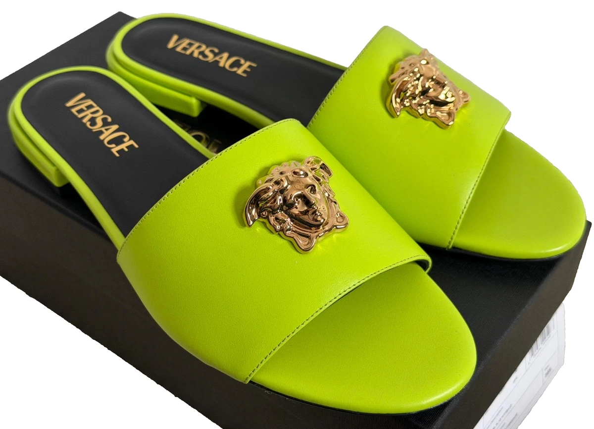 Versace Collection Green Slide Sandals with Textured Strap and Gold Logo Versace Men main image 4