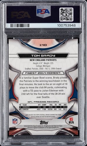 2015 Topps Finest TOM BRADY Gold Refractor /150 - PSA 10 GOAT - Picture 3 of 3