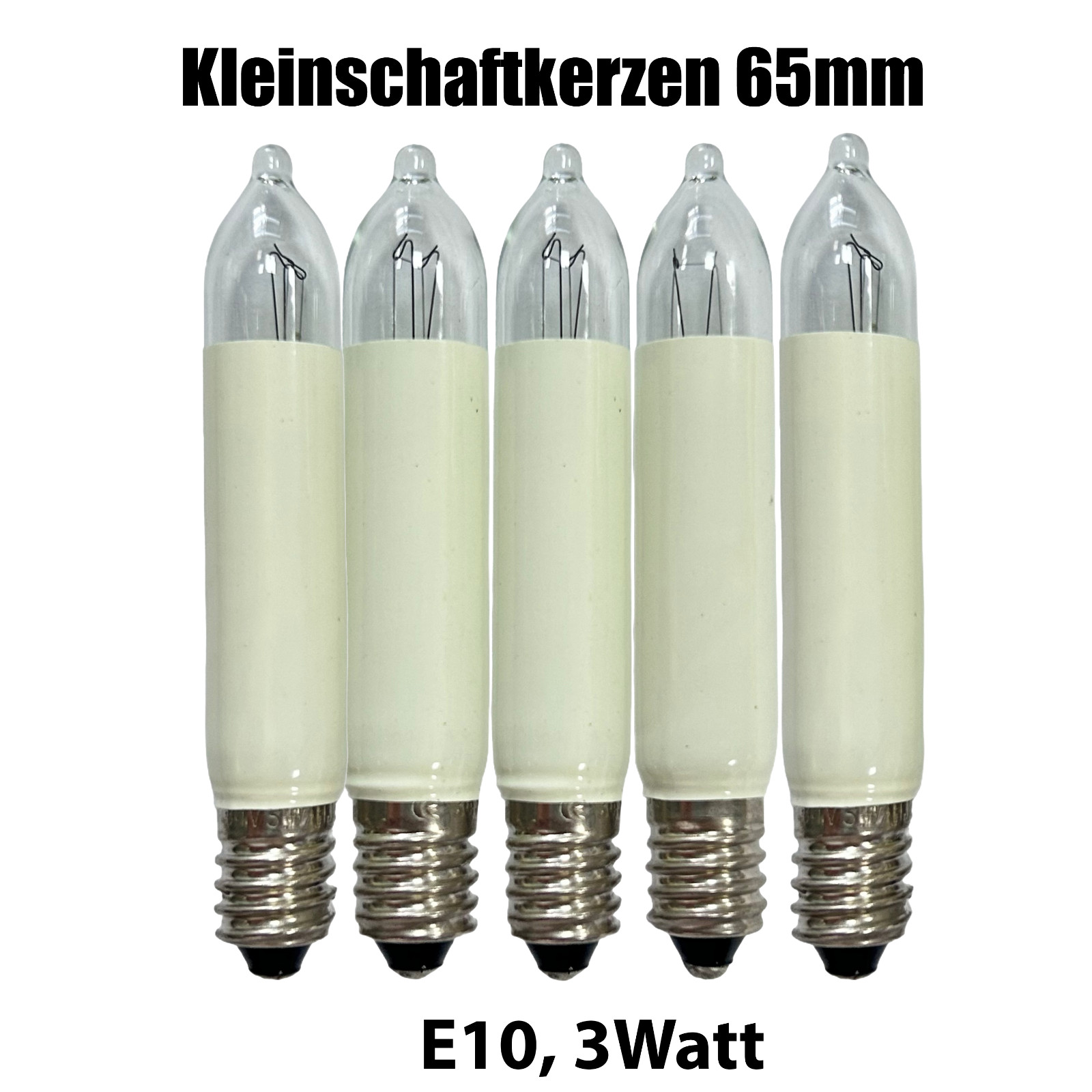 Kleinschaftkerzen E10 Kerze Glühbirne für Schwibbogen 65mm, 3W, 12V 16V 24V 34V