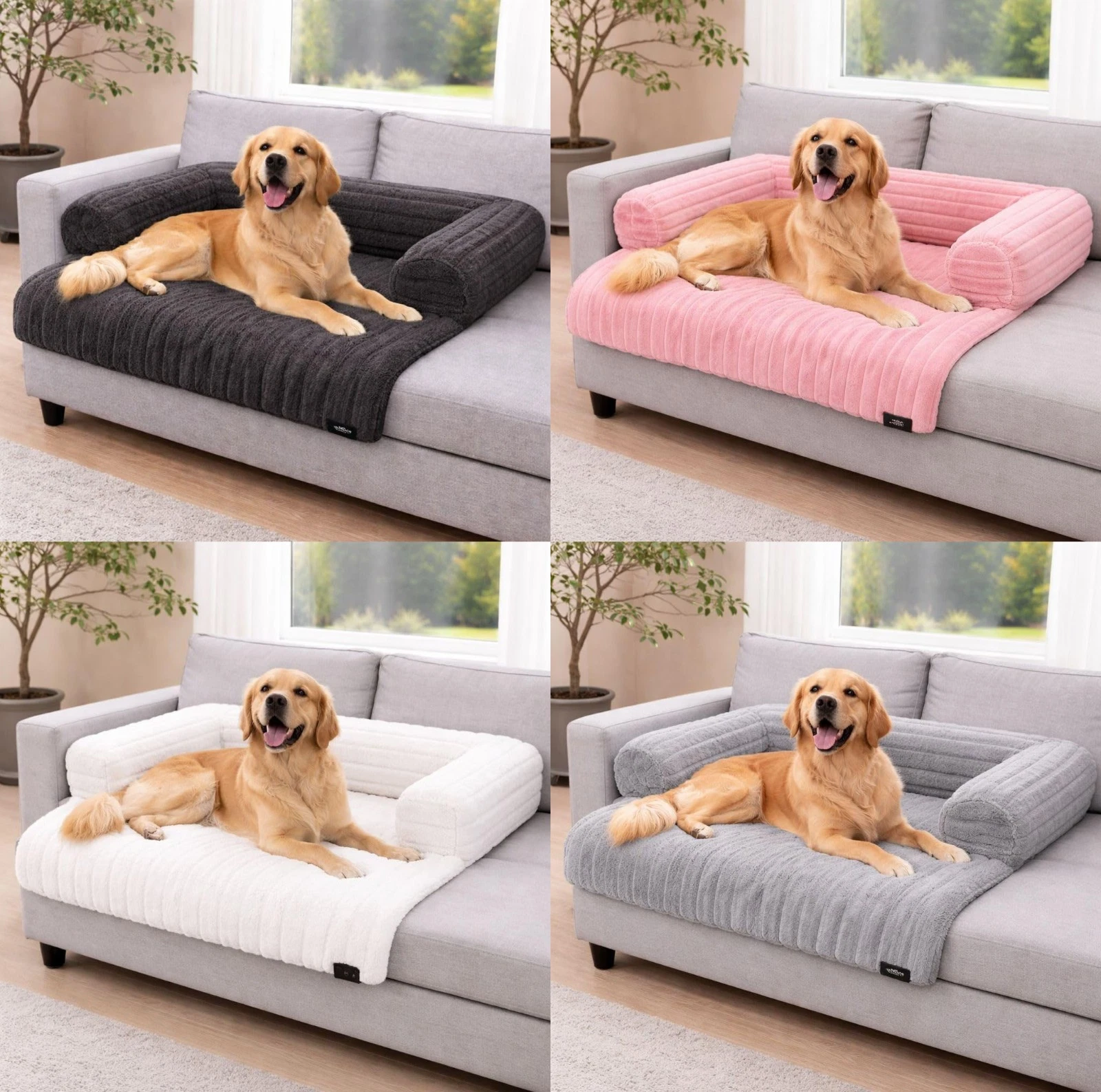 Luxury Pet Dog Bed Sofa Floor Plush Waterproof Non Slip Base Raised Sides 2 Size