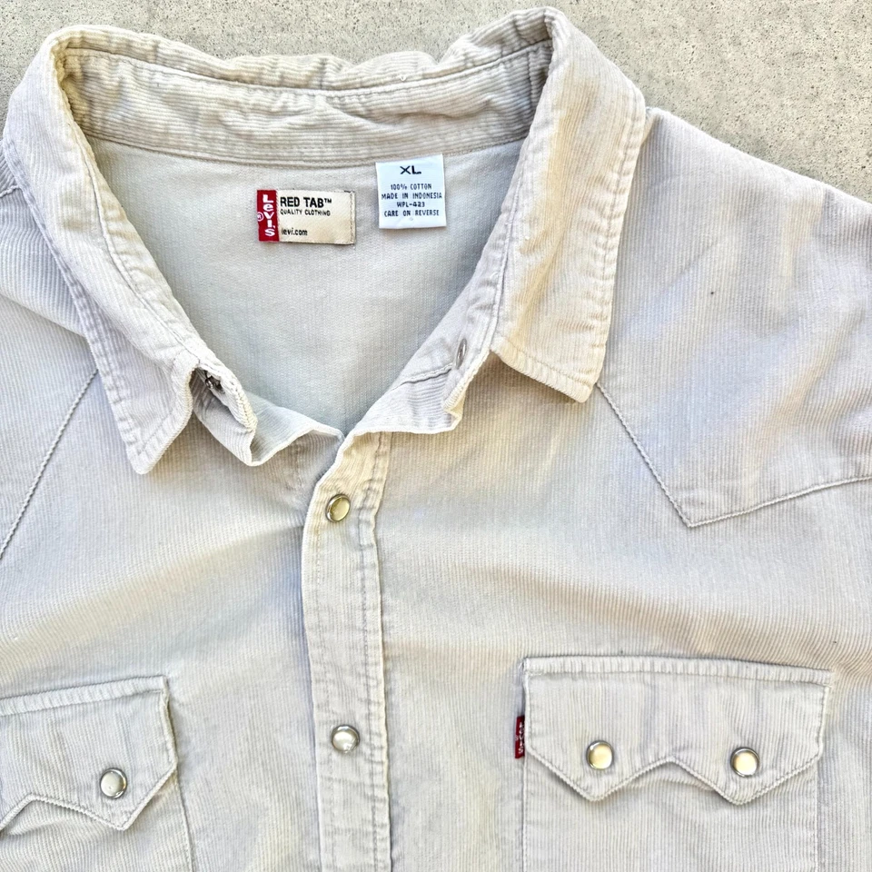 Camisa Levis Pana Perla Snap Beige Tostado Manga Larga Western Talla XL Foto 2 de 4