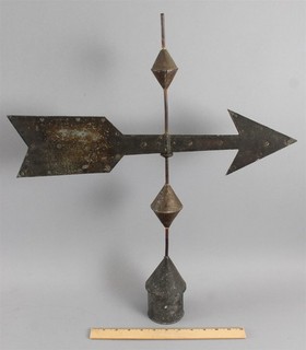Large Antique Architectural American Folk Art Riveted Iron ARROW Weathervane NR