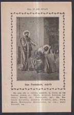 Tarjeta Santa Antigua de San Pantaleón Martir Santino Imagen Pieuses Estampa