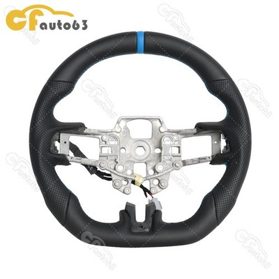 Black Leather Steering Wheel Blue Ring Fit Ford Mustang GT 2018-2023 No Heated
