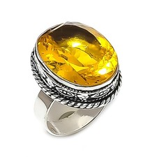 Citrine Gemstone Handmade 925 Sterling Silver Jewelry Ring Size 8 a297