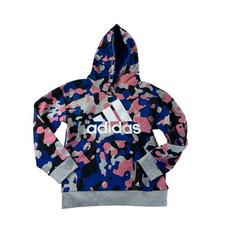 Adidas Boys Size Small 8 Pullover Blue/Pink/Grey Heather Camo Hoodie Youth