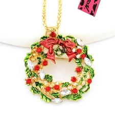 Fashion Women Lovely Christmas Wreath Color Crystal Pendant Chain Necklace