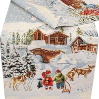 Gobelin TischläUfer Weihnachten Tischdecke Winter 45X140 TischwäSche Landschaft