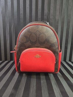 Coach Signature Court Zippered Backpack Walnut True Red CCK72 Gold Tone Hardware