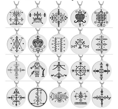 Stainless Steel Voodoo Loa Veve 1'' Pendant Vodou Lwa Talisman & 23'' Necklace