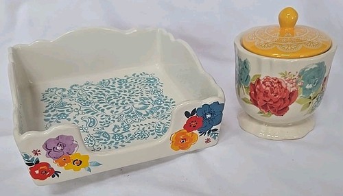 Pioneer Women Stoneware Napkin Holder &Suger Pot Disheasher Safe.  SKU 9
