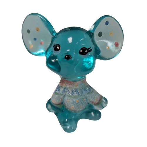 Fenton Glass Sitting Mouse Polka Dot Blue w/Sugared Sweater
