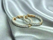 2Ct Round Cut VVS1/D Diamond Huggie Hoop Women's Earrings 14k Yellow Gold Finish