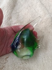 7" Green/White/Black Murano Style Art Glass Angel Fish Paperweight/Figurine