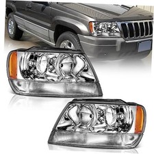 Headlights Assembly OE Replacement Clear Lens Chrome Housing Amber Reflector