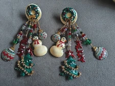 Vintage '89 Lunch at the Ritz Earrings Christmas Pierced  Signed 
