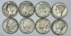 1929 and 1938 Mercury 10c Silver Dimes Lot of 8