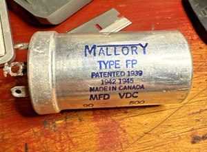 Mallory FP Type FP187 Capacitor 90 MFD 500 VDC Deb6 65C Made in Canada 90