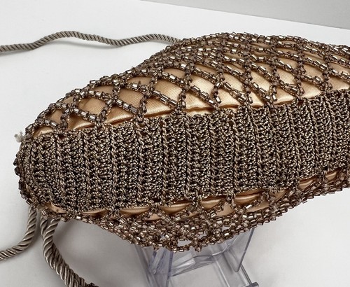 VTG SHARMARK Knot Knots Gold Beaded Mesh Crossbody Bag Evening Out Party Purse - Picture 9 of 24