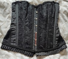 Burleska Petra Long Line Steel Boned Corset Black Taffeta Lace 32 36 UB OB BNWT