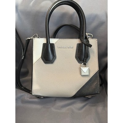 Michael Kors Mercer XS Colorblock Leather Crossbody Bag Grey Black White Satchel
