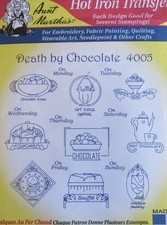 Patrón de transferencia bordado cocina panadería Aunt Martha's 4005 Death by Chocolate