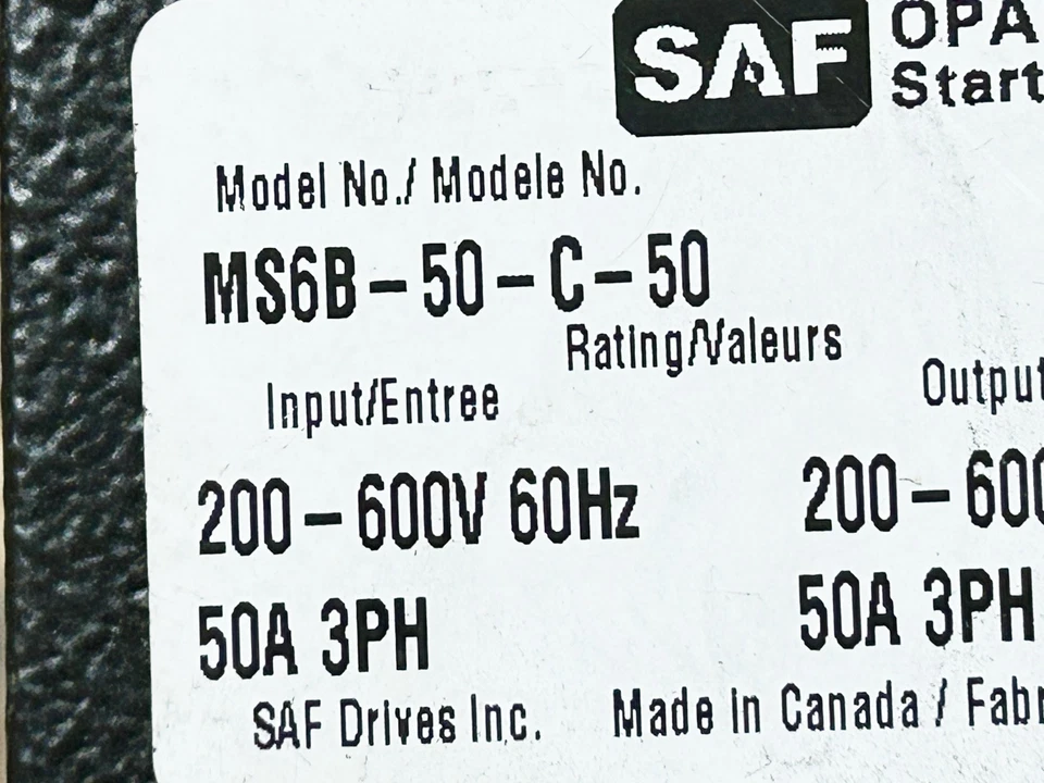 SAF Drive Opal Pro MS6B-50-C-50 Starter 600V 50A 50HP 3PH - Imagem 2 de 4