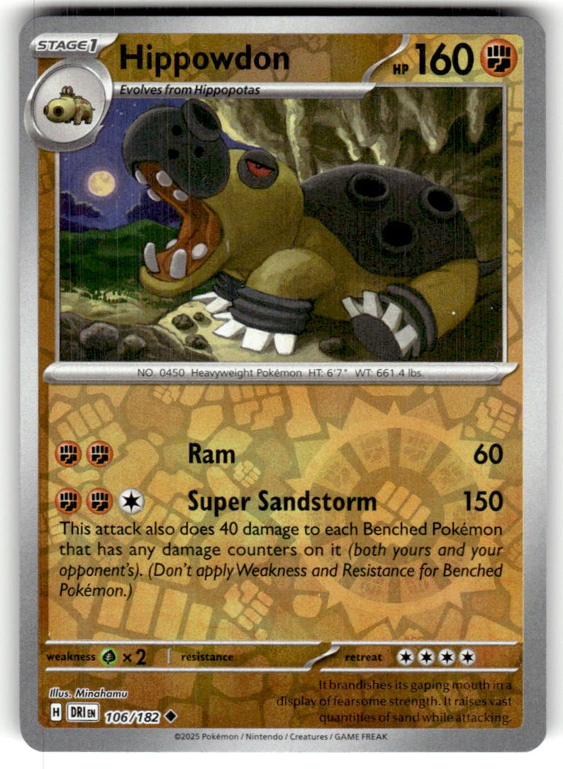 Hippowdon 106/182 Uncommon Destined Rivals Pokemon Reverse Holo Near Mint