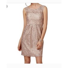 Jenny Yoo Harlow Metallic Lace Sheath Cocktail Sandstone Dress, Size 4