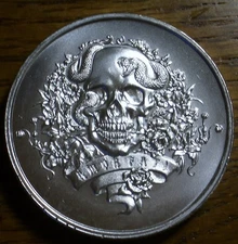 2010 SKULL  &  SNAKE 2 OZ. .999 SILVER COIN - INTAGLIO MINT