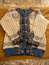 Dale of Norway Pure New Wool Fair Isle Cardigan Sweater Blue/Ivory EU 42