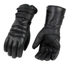 SH233 Men's Leather Warm Lining Gauntlet Motorcycle Hand Gloves Medium Black