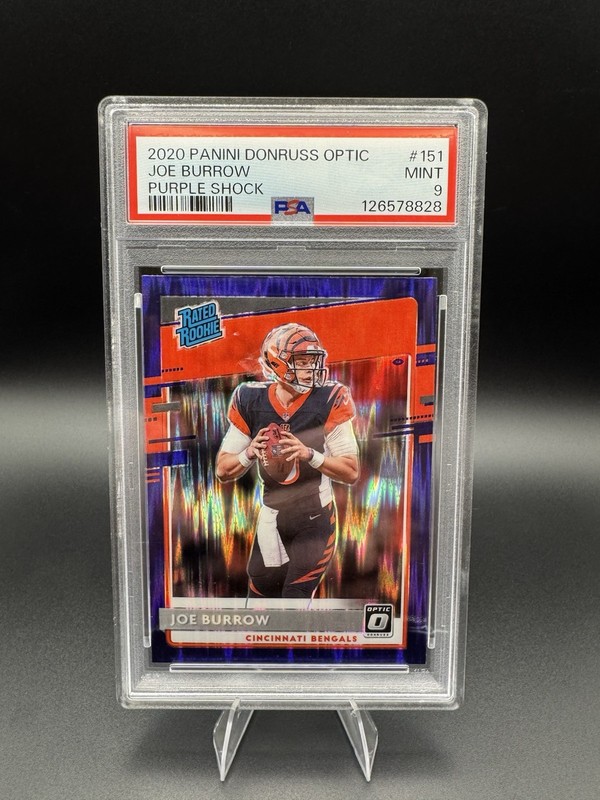 2020 Joe Burrow Optic PURPLE SHOCK PRIZM RATED ROOKIE #151 PSA 9 (RC)