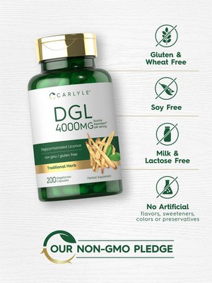 DGL Licorice 4000mg | 200 Capsules | Deglycyrrhizinate| Vegeterian | by Carlyle