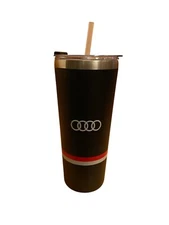 GENUINE AUDI Double-Wall Stainless Steel 20 Oz Travel Mug Tumbler W/Lid & Straw