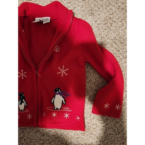 Girl's Green Dog Acrylic Zip Up Winter Penguin Cardigan Size 6 - Picture 8 of 8