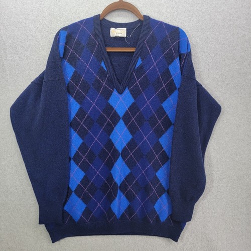 Aquascutum, vintage AQUASCUTUM pure Lambswool V Neck Men's Sweater XL london pullover blue