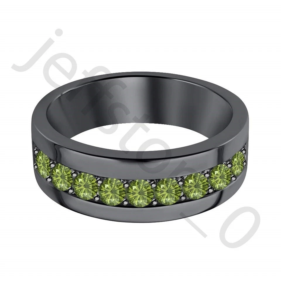 0.45 Ct Lab Created Green Tourmaline 14K Black Gold Over Wedding Band Men's Ring - Image 2 of 4