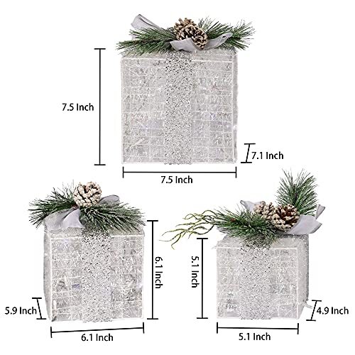 Set of 3 Christmas Lighted Gift Boxes, Pre-lit 60 LED Light Up Warm White - Picture 3 of 7