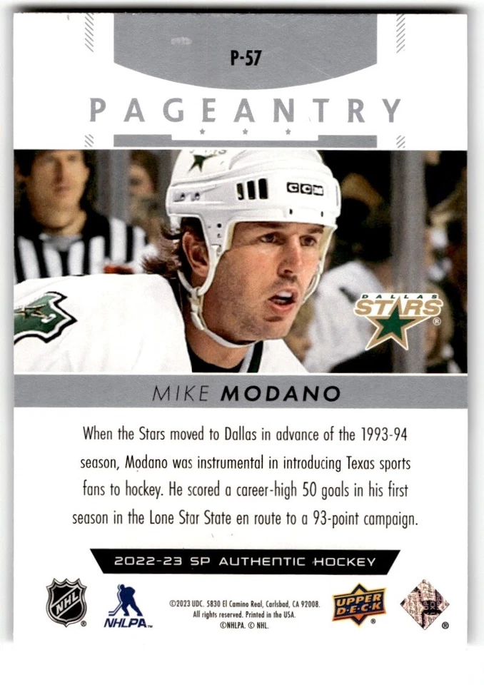 2022-23 SP Authentic Pageantry Mike Modano #P-57 Dallas Stars - Image 2 of 2