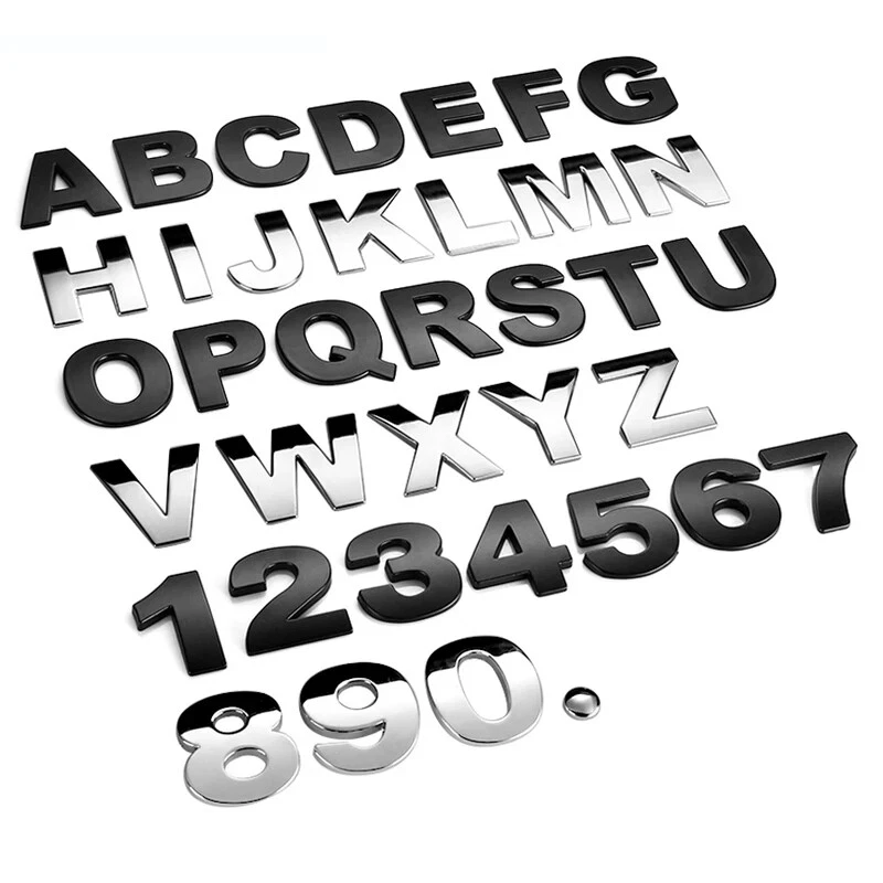 3D Metal Alphabet Silver Badge Chrome Silver Letters Numbers Logo Car Stickers - Image 2 of 4