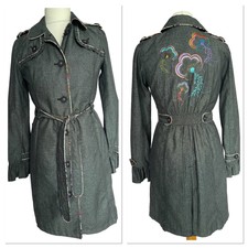 St Martins Grey Cotton Trenchcoat With Pockets, Embroidered Back Small