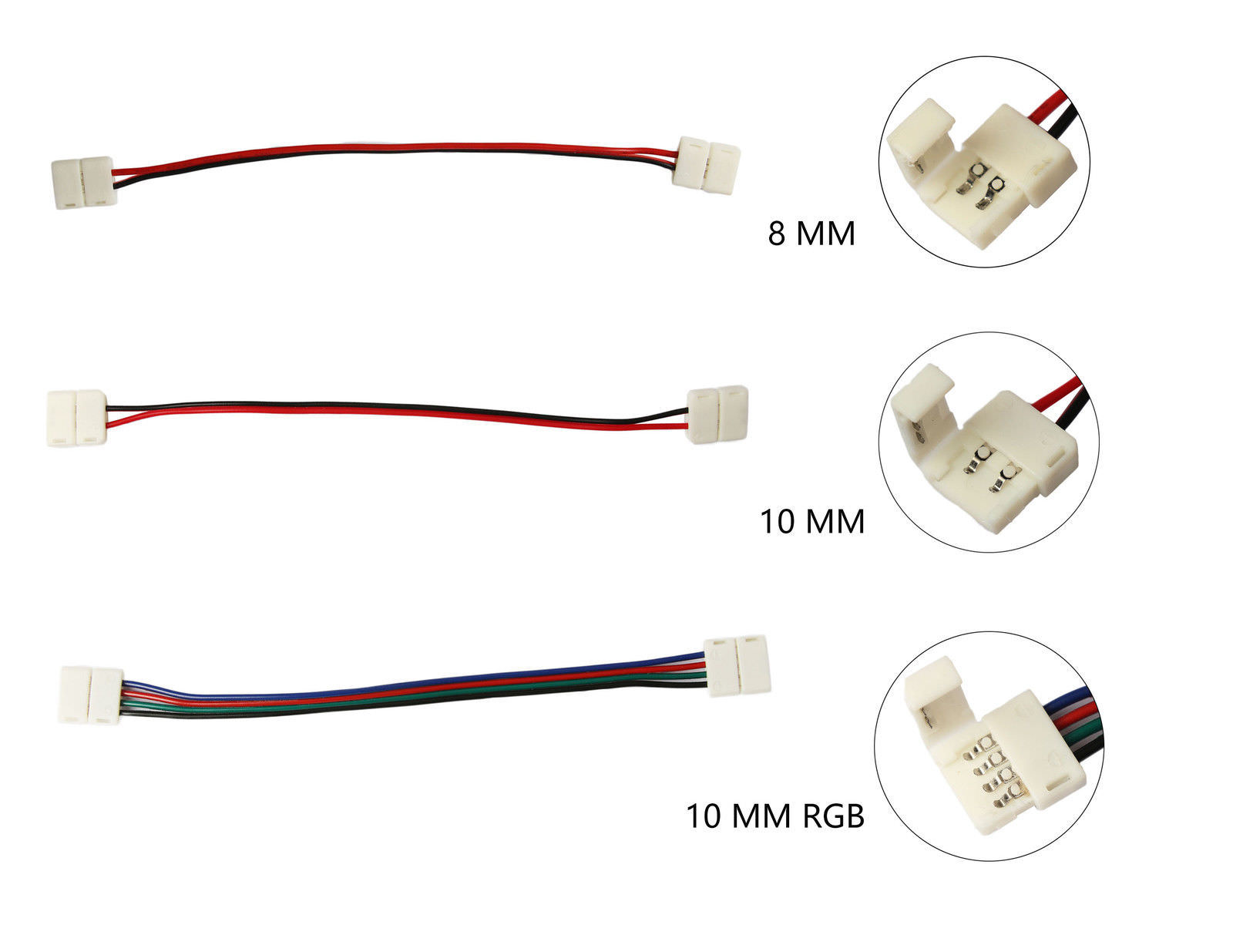 LED Strip Clip to Clip 3528 5050 RGB Cable Wire Connector 8-10mm 2 Pin 4  Pin PCB | eBay